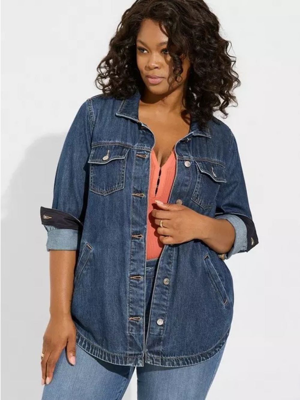 Torrid Western Button Down Long Sleeve Denim Shacket Top Size 4X
